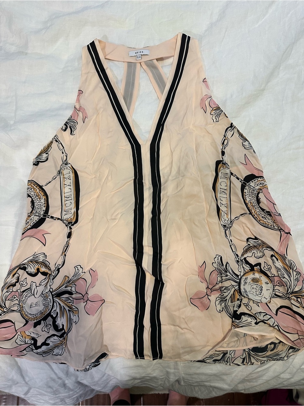Reiss Blush and Black Sleeveless V-Neck Blouse